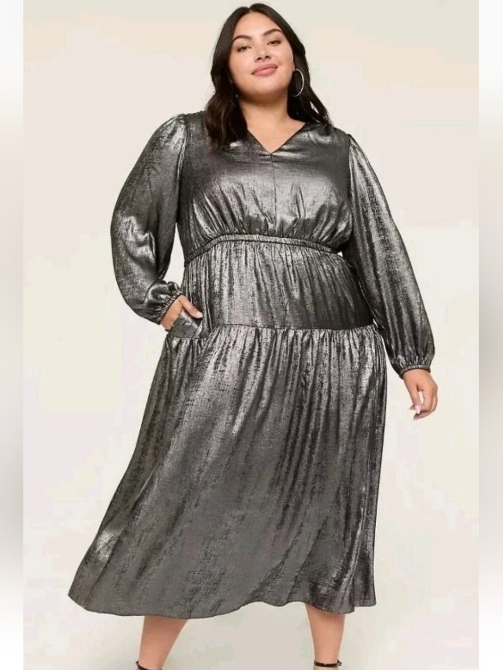 Lane Bryant Satin Shirred Shoulder Maxi Dress Size 16 NWT
